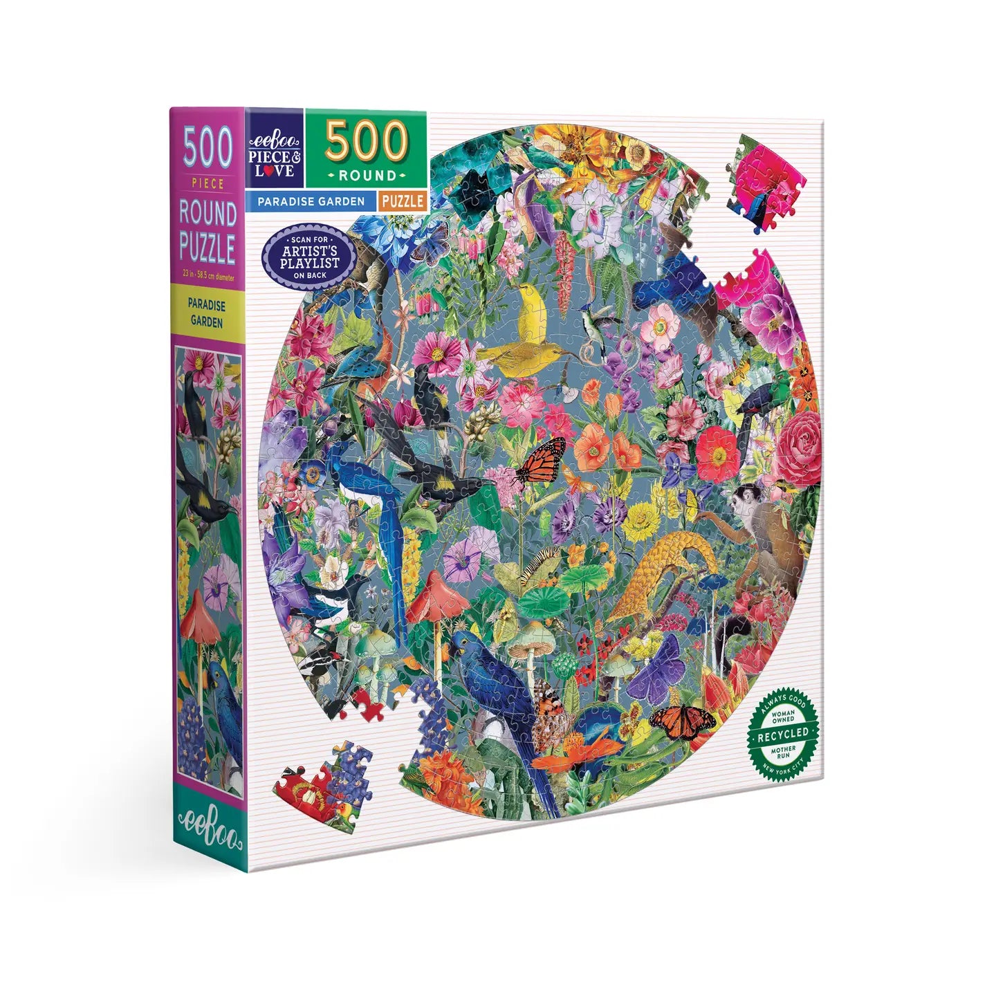 eeBoo 500 Piece Round Puzzle Paradise Garden