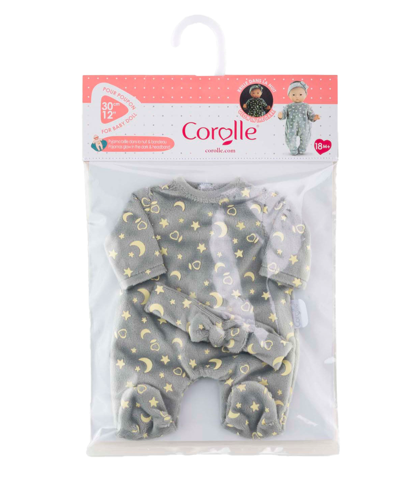 Corolle Dolls Clothes 12 Pajamas and Headband (Glow in the Dark)